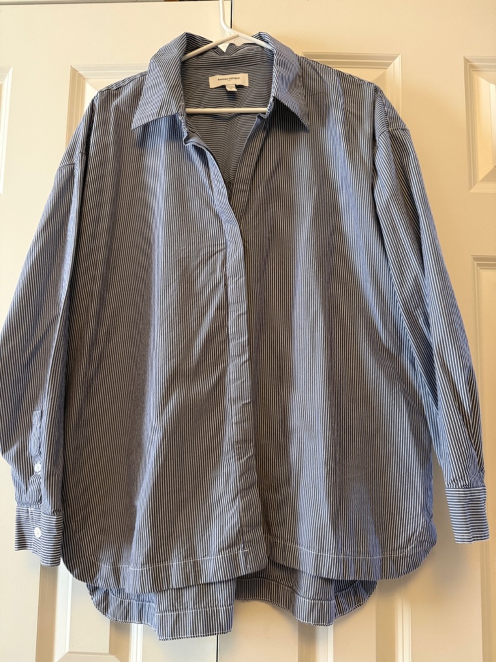 Banana Republic Navy and White Pinstripe Button-Down Shirt